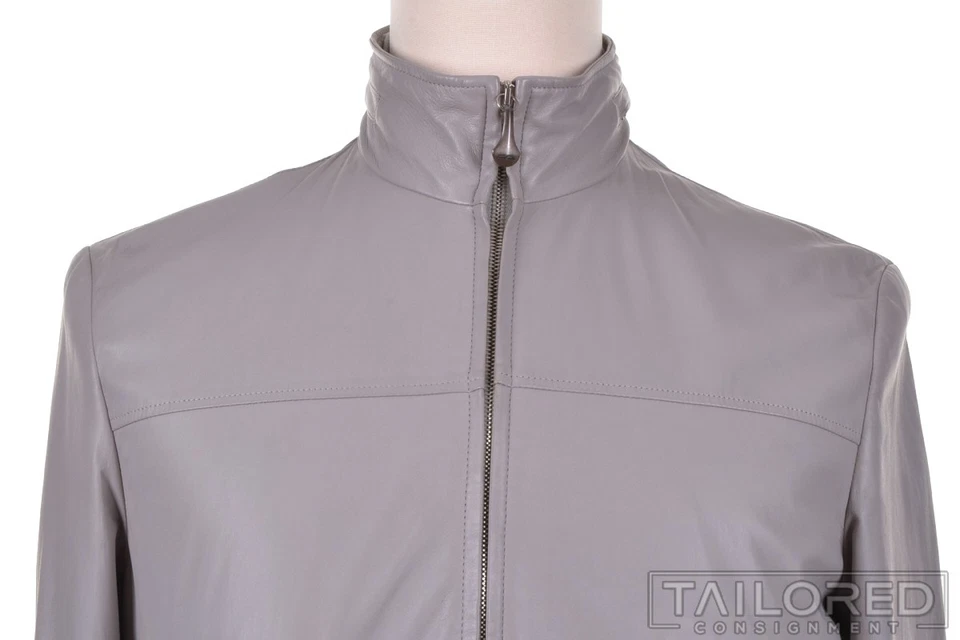 NWT - CESARE ATTOLINI Gray Lambskin Leather Hooded Bomber Jacket EU 50 / MEDIUM - Изображение 2 из 4