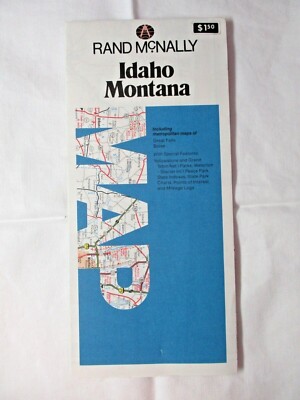 Rand McNally Idaho Montana 1980s Folding Road Map w/ Cities Vintage