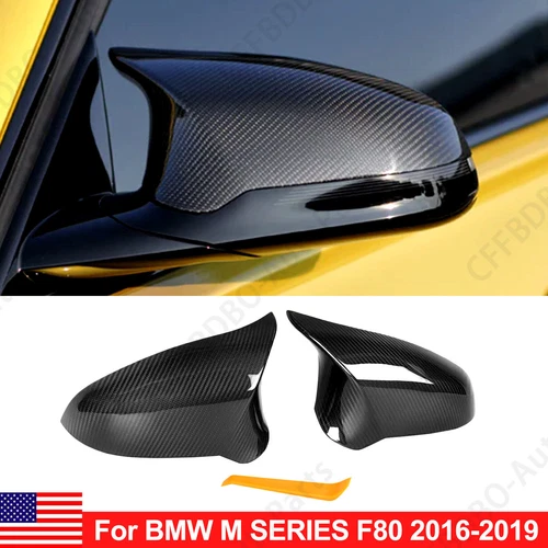 Pair For BMW 15-19 F80 M3 F82 F83 M4 Real Carbon Fiber Rearview Mirror Cover Cap