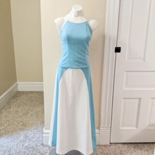 Vintage two piece blue and whi skirt and alter top. Flowy skirt with back zipper