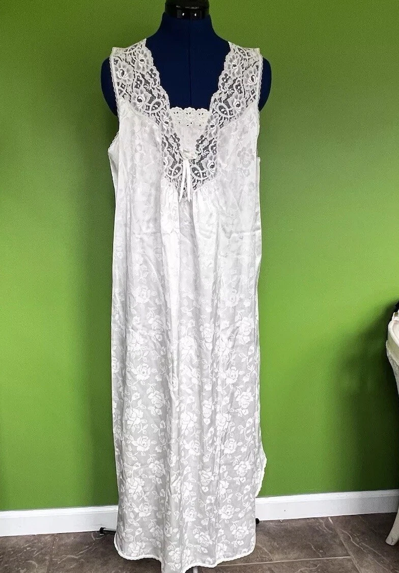 Maxi abito da notte Christian Dior vintage anni '80 bianco avorio con pizzo taglia Med