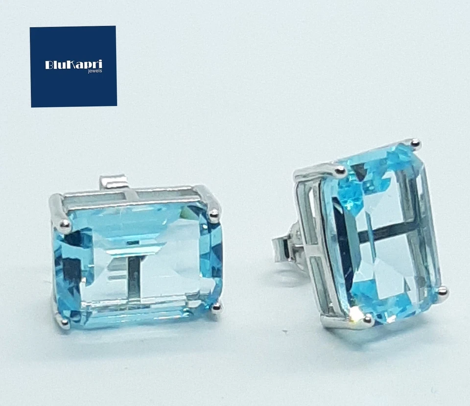 Orecchino classico Donna in argento 925 acquamarina azzurra rettangolare 1,5 cm - Immagine 4 di 4