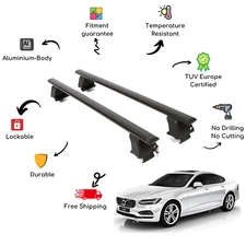 Bare Roof Rack Cross Bars Set for VOLVO S90 4 Door 16-Up Black