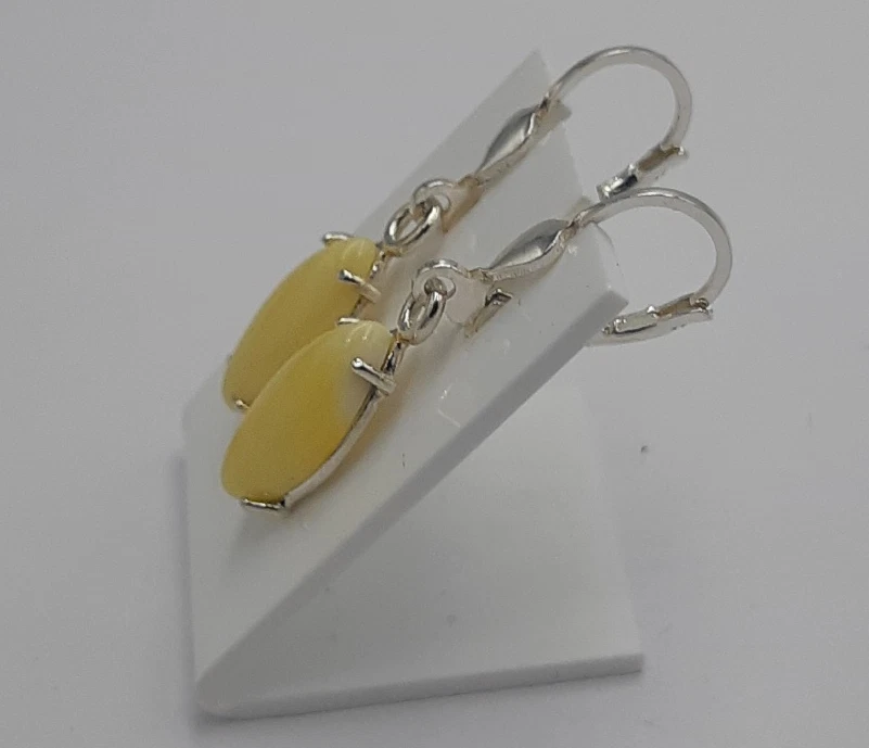 Amber Earrings 925 Silver Cream Colored Amber Earring - Image 3 of 4