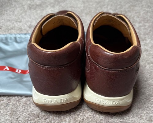ZAPATOS PRADA ELEGANTES INFORMALES DE CUERO MARRÓN TALLA PARA HOMBRE 9 EE. UU. (8 REINO UNIDO) ¡COMO NUEVOS! - Imagen 5 de 6