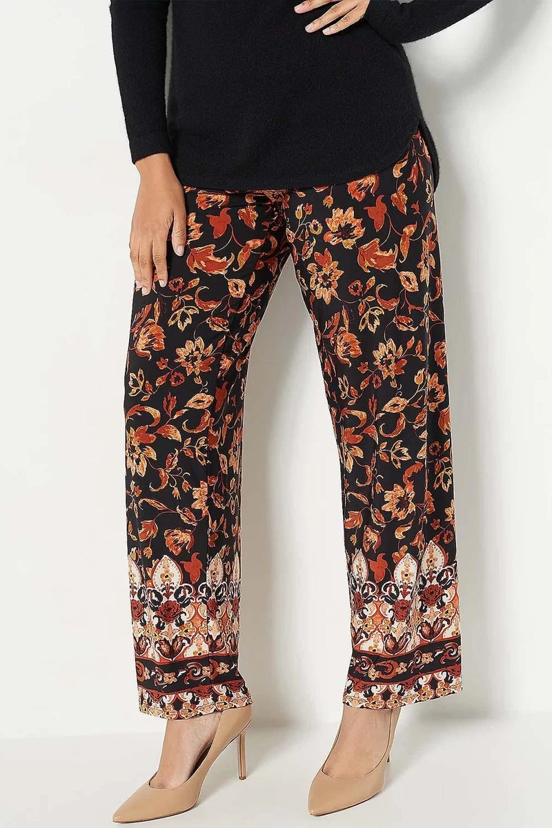 Susan Graver Regular Printed Liquid Knit Wide Leg Pants Spice