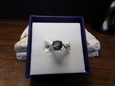 Ladie's 925 White Gold Tone Ring, Mystic Topaz, Size 5.75, UK L, weight 3 grams