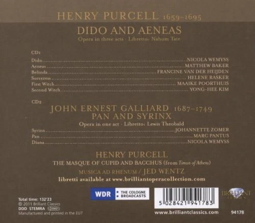 PURCELL Dido & Aeneas GALLIARD Pan And Syrinx Musica ad Rhenum Jed Wentz 2CD NEW - Picture 2 of 2