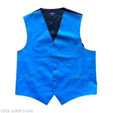 Retro Paris Teal Blue Button Up Suit Tuxedo Wedding Prom Formal Vest Size XXL