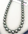 huge 18"12-14mm Natural south sea silver gray round pearl necklace 0219aaa