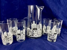 Vintage Pitcher & Glasses Set, Olde Philadelphia Society Hill, Retro 1980’s