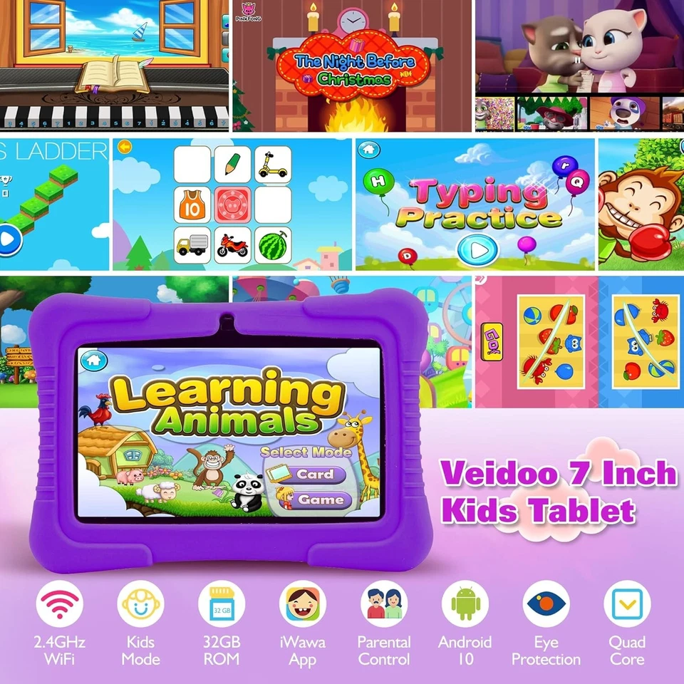 Veidoo Kids Tablet, 7 inch Android Tablet PC, 2GB RAM 32GB ROM, tablet Purple - Image 2 of 4