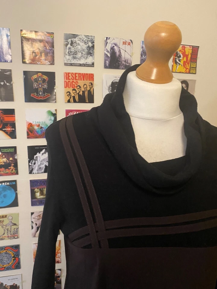 Vestido maxi preto marrom vintage anos 90 Y2K arquivo francês assimétrico - Imagem 3 de 4