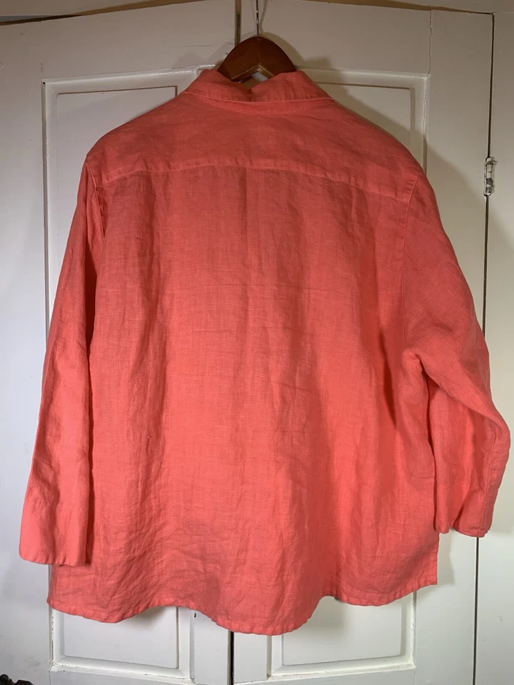 Camisa Carole Tomkins 1 de lino Scandi The Big para mujer XL arte para usar logotipo costero Foto 3 de 4