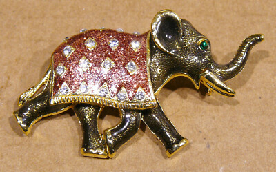 RUNNING ROYAL ELEPHANT WITH COPPER COLORED BLANKET_BROOCH_PIN_PRISTINE_262482