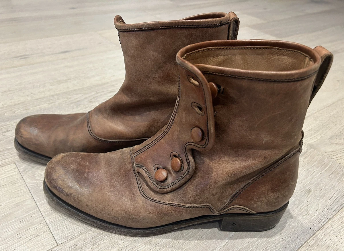John Varvatos Bowery Button Men\'s 8.5 Leather Boots Hand Made Italy Black/Brown John Varvatos Bowery Button Boots - Black Boots, Shoes  main image 4