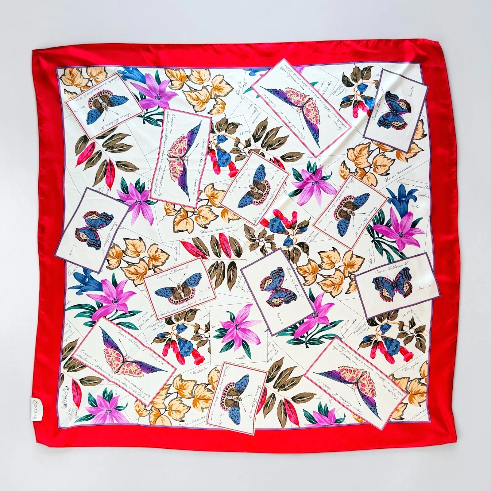 Vintage ECHO Signature 100% Silk Scarf 35" Floral Butterfly Sticker Tattoo NWT