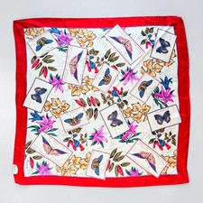 Vintage ECHO Signature 100 Silk Scarf 35" Floral Butterfly Sticker Tattoo NWT