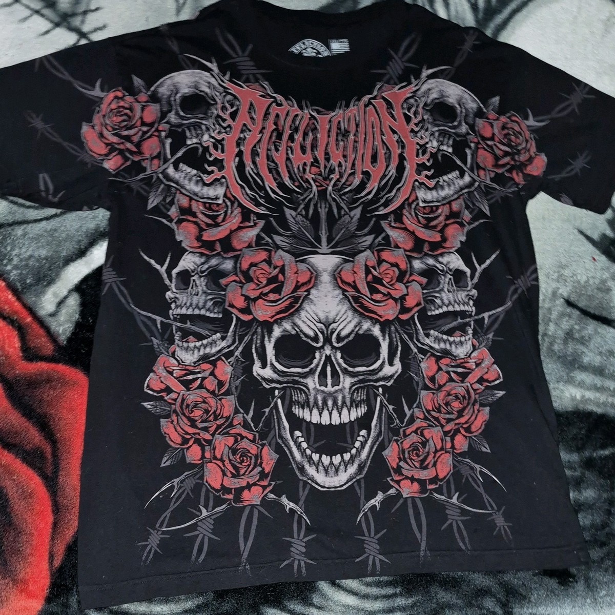 Affliction Live Fast Skull Rose Graphic Black Men's T-Shirt Size