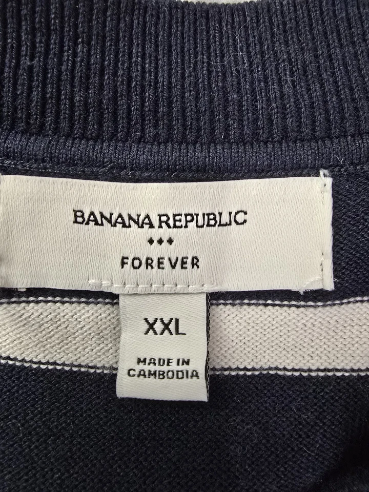 Suéter Banana Republic Factory Azul Marino Blanco Rayas Preppy Manga Corta 2XL Foto 3 de 4