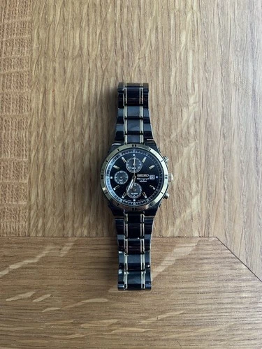 Seiko 7T62-0FY0 Chronograph Mens Watch Vintage Alarm 100M Two Tone