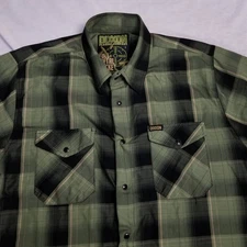 Dixxon Flannel Shirt Mens Large Green Black Plaid Full Metal Jacket Bamboo Snap