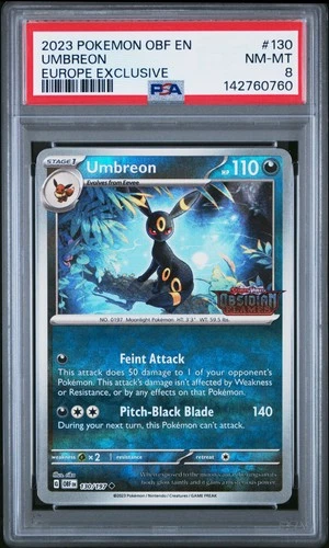 2023 POKEMON OBF EN-OBSIDIAN FLAMES EUROPE EXCLUSIVE #130 UMBREON PSA 8