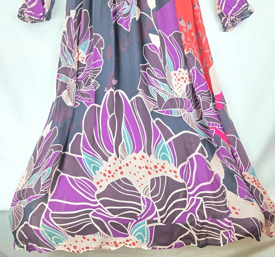 Vestido Anthropologie Let Me Be Negro Floral Boho Cuello en V Manga Larga Transparente Talla S Foto 3 de 4