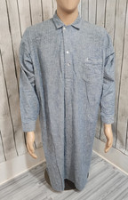 Vintage 70s Bill Blass Blue Herringbone Nightshirt Pajama Shirt Mens M Long 47"