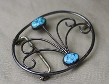 Vintage Native American Navajo Sterling Silver Turquoise Belt Buckle