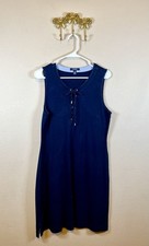 Chaps Navy Nautical Desugn Dress with Lace Up Front. Sleeveless Causal. Size L