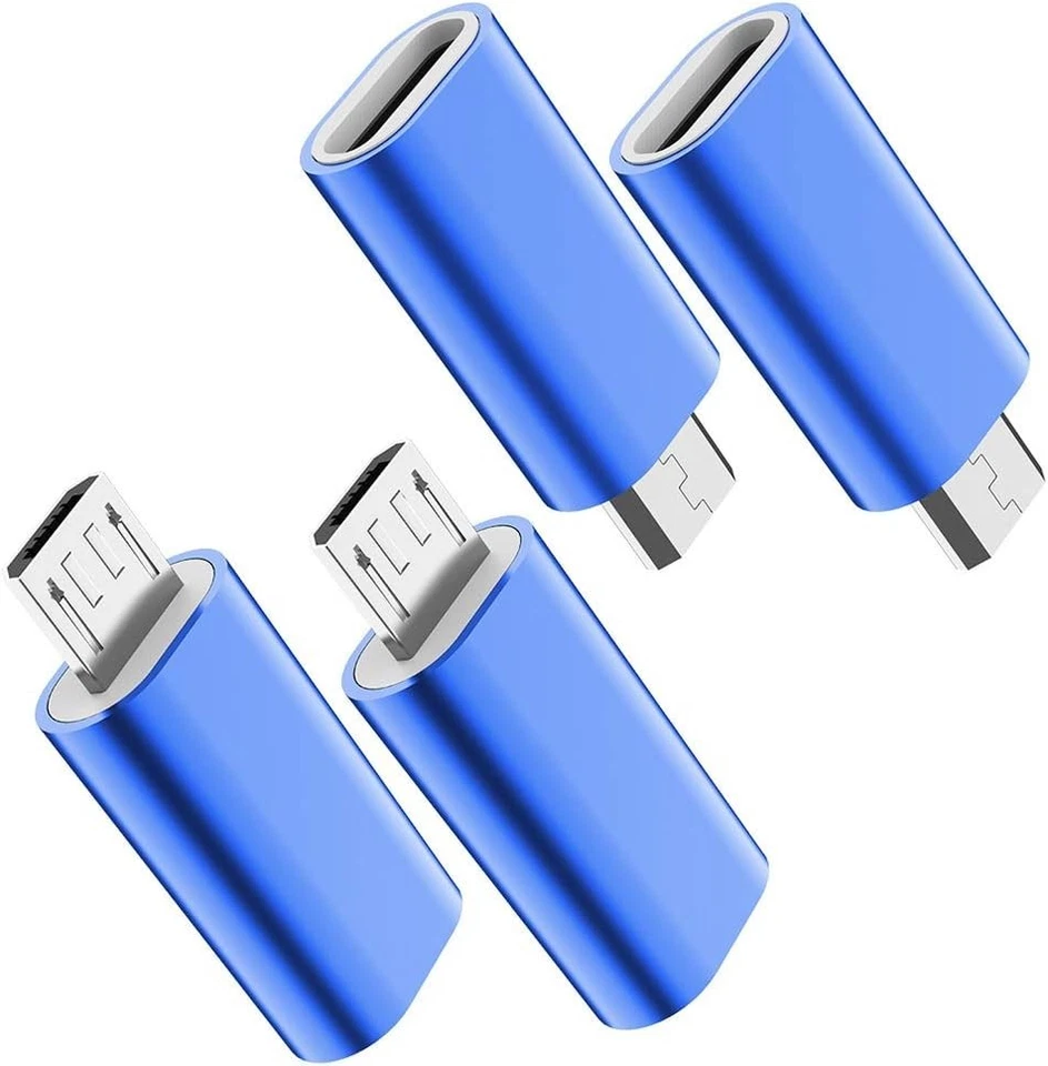 Brand New USB C to Micro USB Adapter, 4-Pack, Blue, Supports Charging & Data - Image 3 of 4
