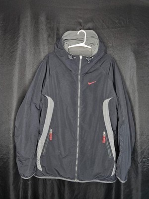 Vintage Nike Reversible Zip Up Jacket Y2K Fleece Nylon Hooded Gray Black C/39