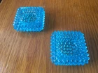 (2)FENTON Vintage Blue Glass 2.75” Square Spiked Hobnail Tea Candle Holder 🕯️
