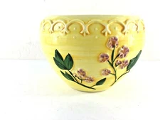 Handpainted Floral Ceramic Pottery Bowl Planter Portugal Yellow Raised Design