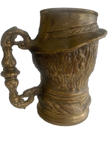 Tazza Tankard in ottone massiccio con volto personaggio vecchio 6" alta x 5" larga - Foto 4 di 7