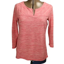 T by Talbots Knit Tee Shirt Casual Top 3/4 Sleeve V-Neck Heather Reddish Pink S