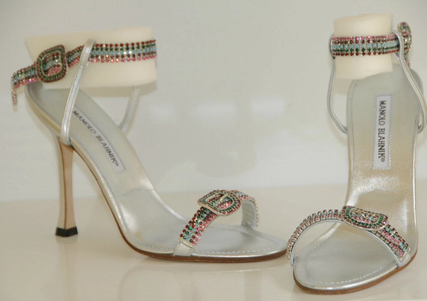 MBT $1878! Nuove SCARPE JANETBA MANOLO BLAHNIK GIOIELLO Cristalli Argento 38 5 8 Matrimonio