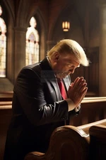 PRESIDENT DONALD TRUMP IN PRAYER AT CHURCH 4X6 AI PHOTO POSTCARD