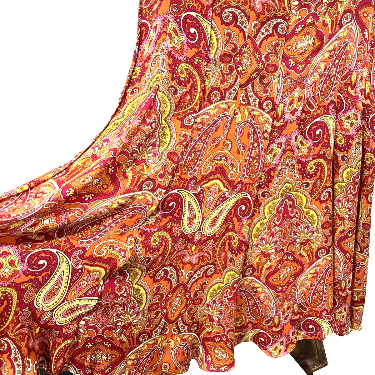 Vintage Talbots Silk Maxi Skirt Size 10 Pink Orange Yellow Paisley Lined  Luxury