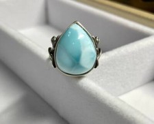 Natural Larimar 925 Sterling Silver Adjustable Ring-GREAT GIFT/Pretty