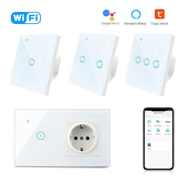 TUYA Smart Life WiFi Glas Touch Lichtschalter Wandschalter Wandsteckdose Alexa # - Bild 4 von 4