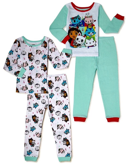 Gabby's Dollhouse Toddler Girls Cotton Pajama Set 4 Piece Blue 2T Pajamas  New