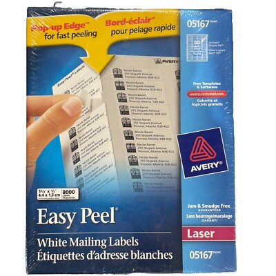 Avery Easy Peel 8000 White Mailing Labels Return Address Label - AVERY 05167