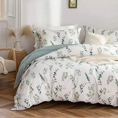 MILDLY Farmhouse Duvet Cover Set 100 Washed Cotton Sage Green