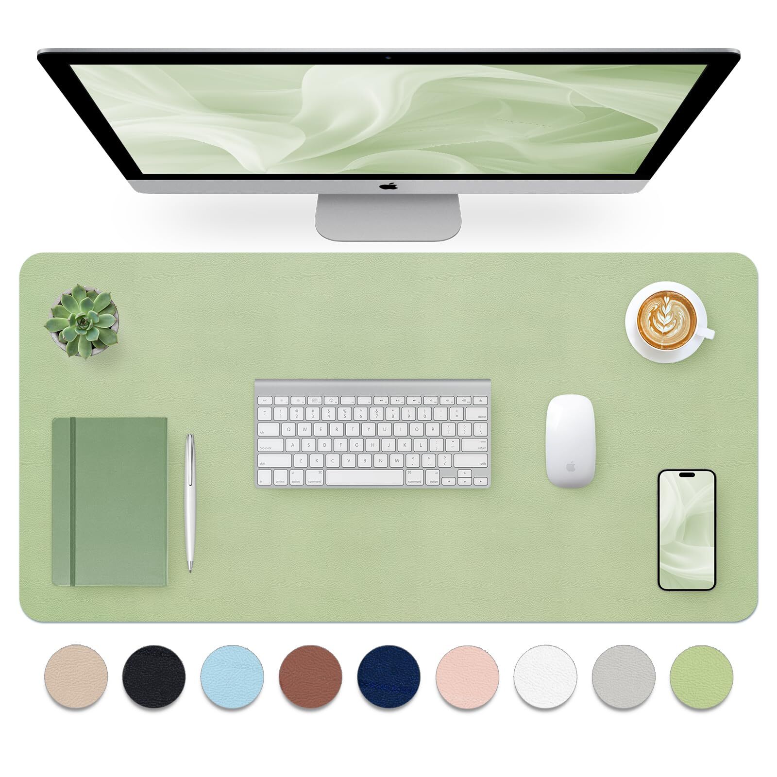 Green Desk Mat Desk Matt for Desktop Large Leather Desk Pad Desk Pad Mat Wate...