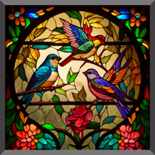 Neuf Noir Marché Art Co. Taché Verre Oiseaux Toile Giclée Prints Fabriqué En USA
