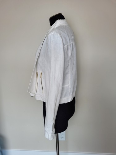 INC 100% Linen Jacket White Motorcyle Biker Zip Moto Summer Boho Large *Flawed* - Picture 4 of 12