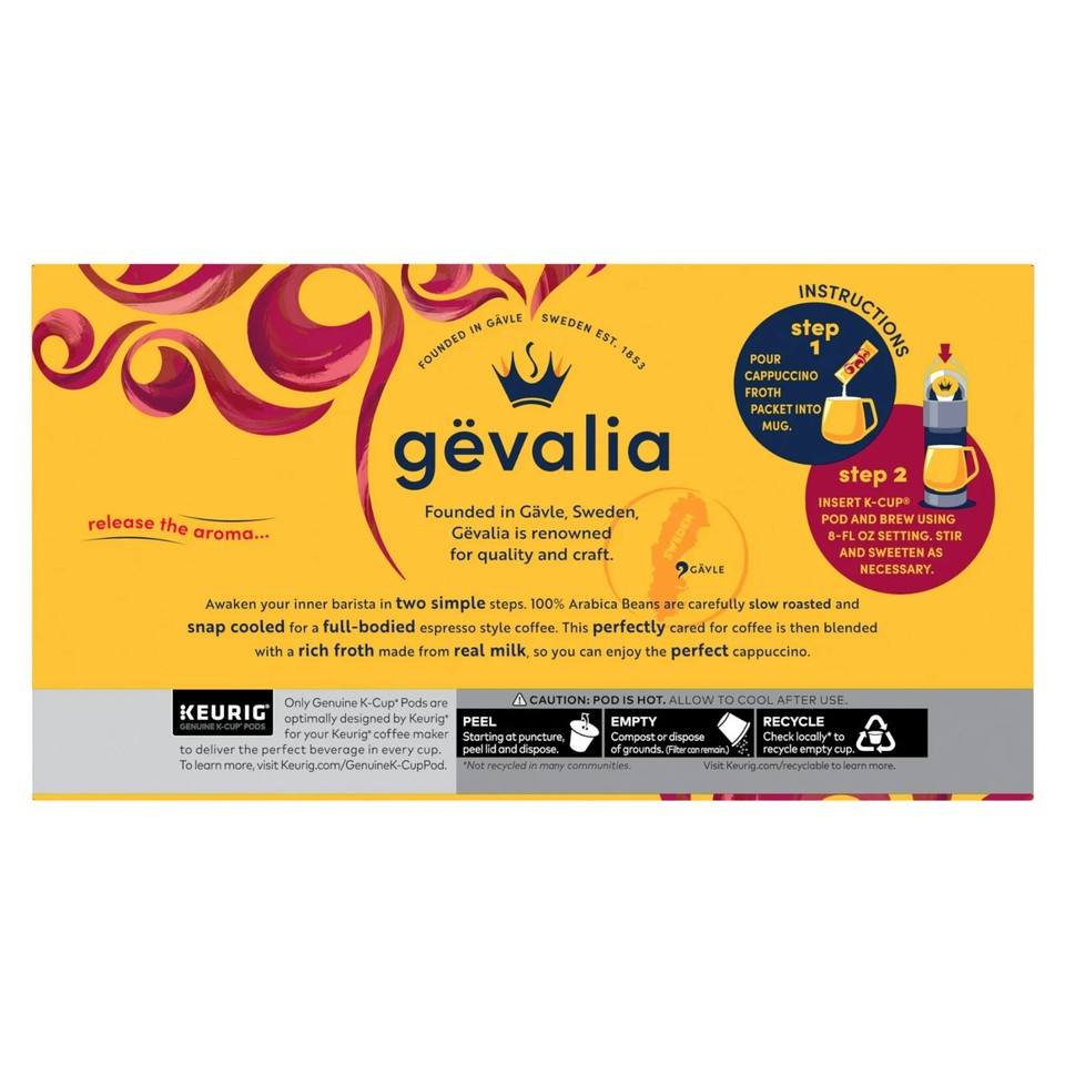 Gevalia Cappuccino K Cup Espresso Coffee Pods & Cappuccino Froth
