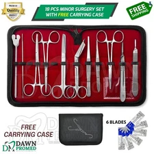18 Pcs Minor Surgery Set With FREE Case Surgical Instruments Kit German Grade